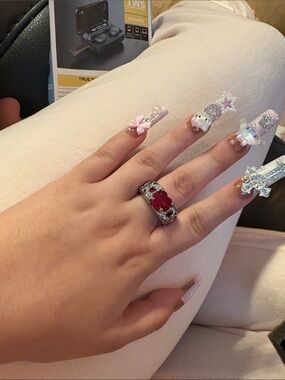 Elegant Red Gemstone Silver Band Ring - Women Jewelry
